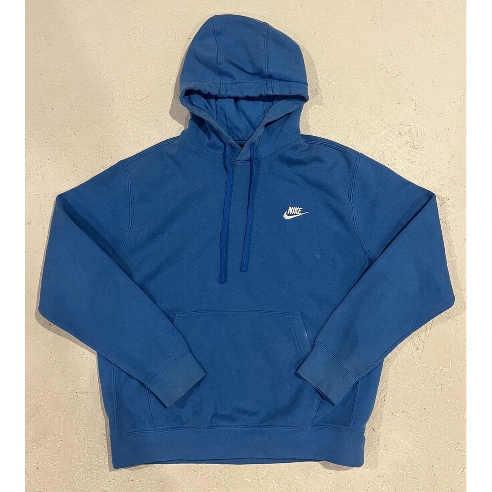 Nike Hoodie Mens Medium Sportswear Club Fleece Pullover Sweatshirt Blue BV2654